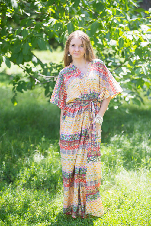 Yellow Best of both the worlds Style Caftan in Abstract Geometric Pattern