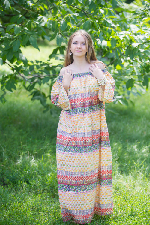 Yellow Serene Strapless Style Caftan in Abstract Geometric Pattern