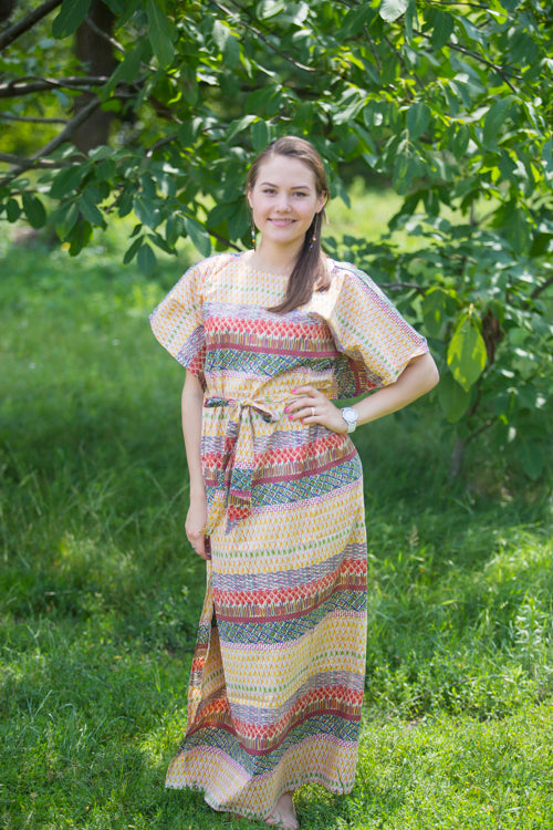 Yellow Divinely Simple Style Caftan in Abstract Geometric Pattern