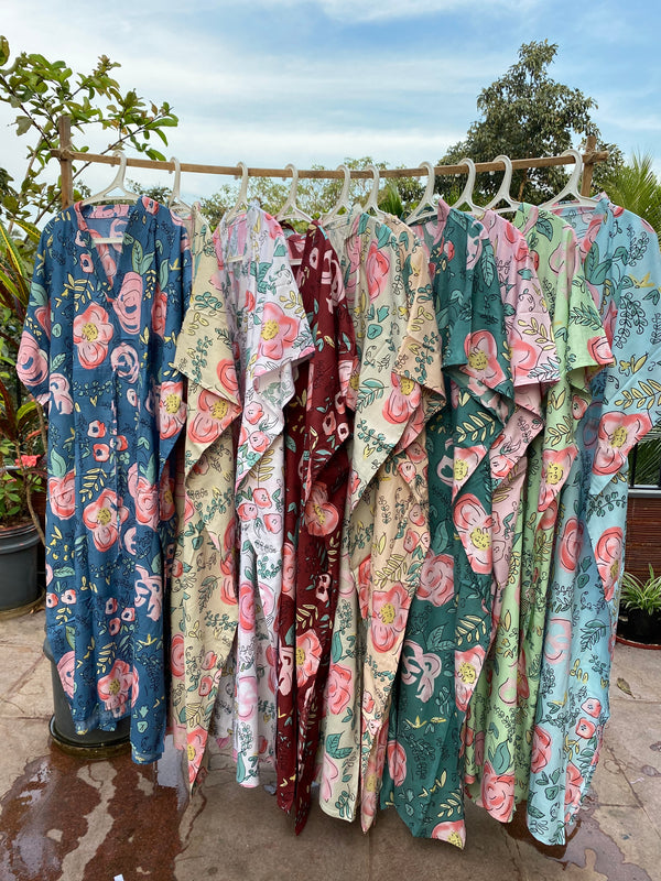 Whimsical Giggles V-Neck, Cinched Waist Ankle Length Kaftan