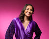 Amethyst Purple Satin Robe with Brasso Sleeves