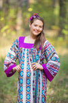 Burgundy Fire Maiden Style Caftan in Aztec Geometric Pattern