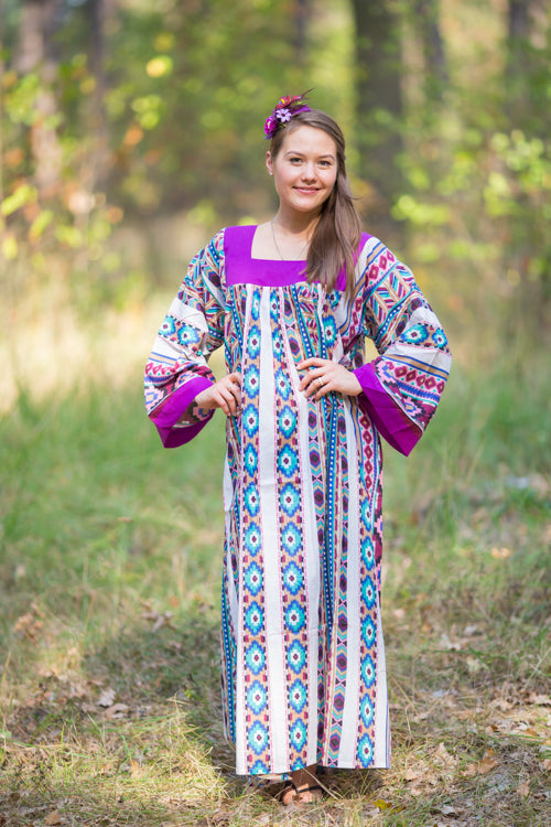 Burgundy Fire Maiden Style Caftan in Aztec Geometric Pattern
