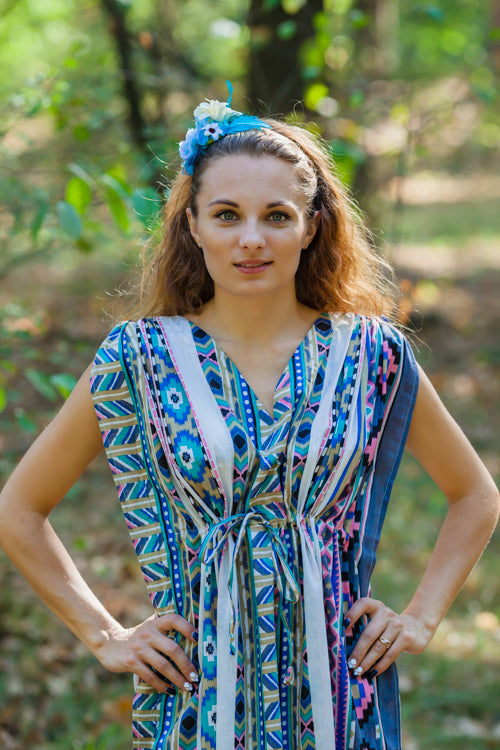 Gray Magic Sleeves Style Caftan in Aztec Geometric Pattern