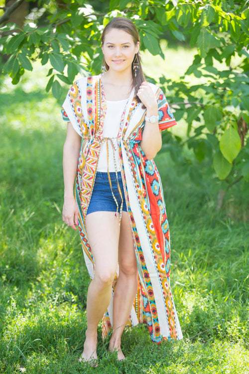 Off-White Mustard Beach Days Style Caftan in Aztec Geometric