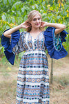 White Blue Frill Lovers Style Caftan in Aztec Geometric Pattern
