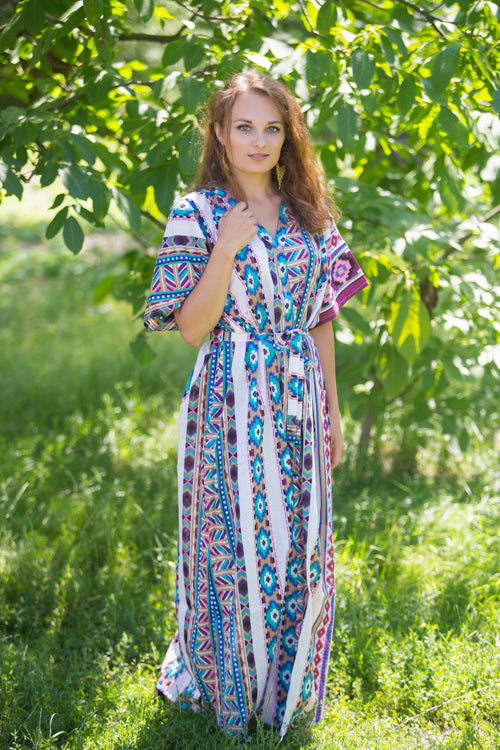 White Burgundy Best of both the worlds Style Caftan in Aztec Geometric Pattern|White Burgundy Best of both the worlds Style Caftan in Aztec Geometric Pattern|Aztec Geometric