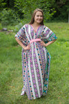 White Green Unfurl Style Caftan in Aztec Geometric Pattern