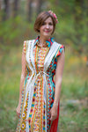 White Mustard Cool Summer Style Caftan in Aztec Geometric Pattern
