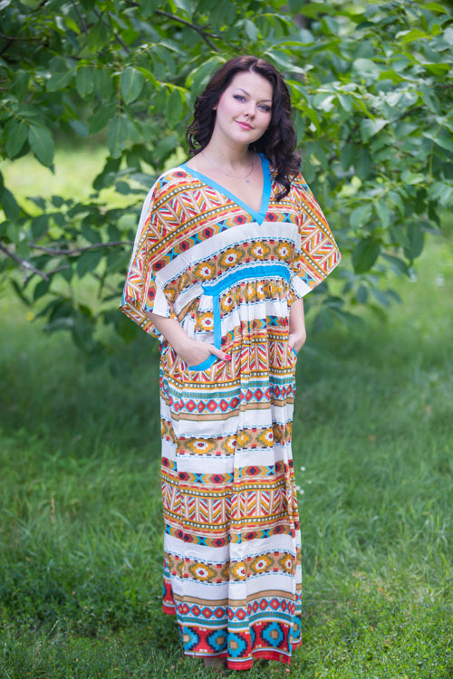 White Mustard Breezy Bohemian Style Caftan in Aztec Geometric Pattern