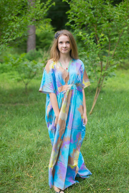 Blue Unfurl Style Caftan in Batik Watercolor Pattern