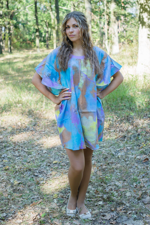 Blue Summer Celebration Style Caftan in Batik Watercolor Pattern