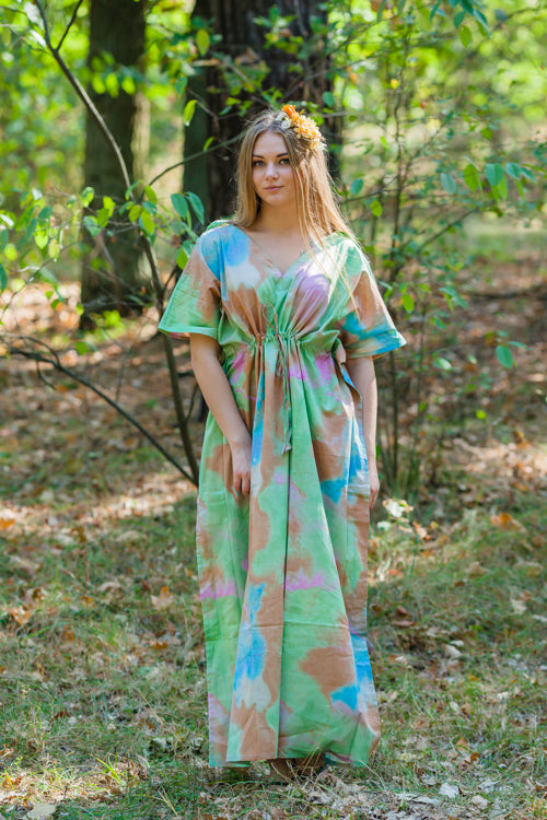 Mint Magic Sleeves Style Caftan in Batik Watercolor Pattern