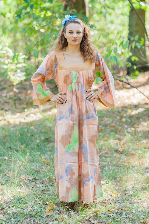 Peach Fire Maiden Style Caftan in Batik Watercolor Pattern
