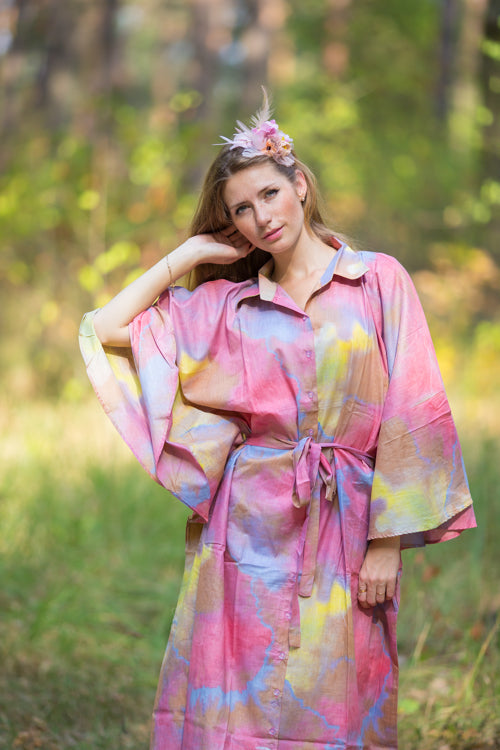 Raspberry Oriental Delight Style Caftan in Batik Watercolor Pattern