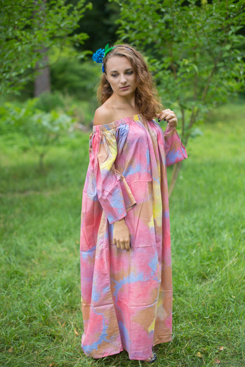 Raspberry Serene Strapless Style Caftan in Batik Watercolor Pattern