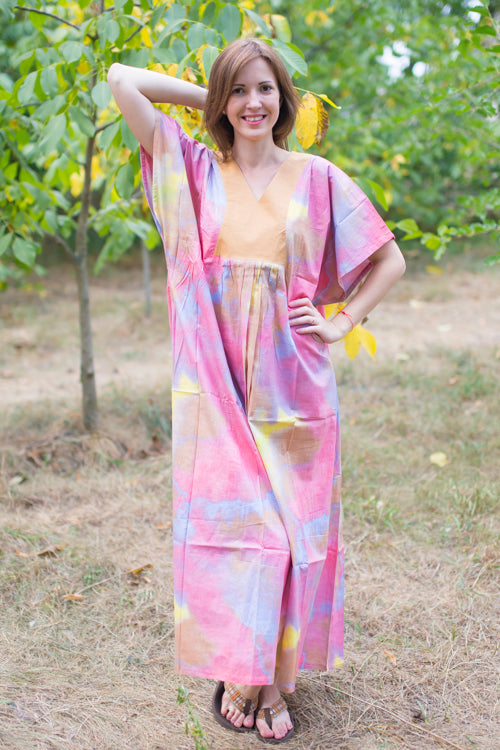 Raspberry Flowing River Style Caftan in Batik Watercolor Pattern