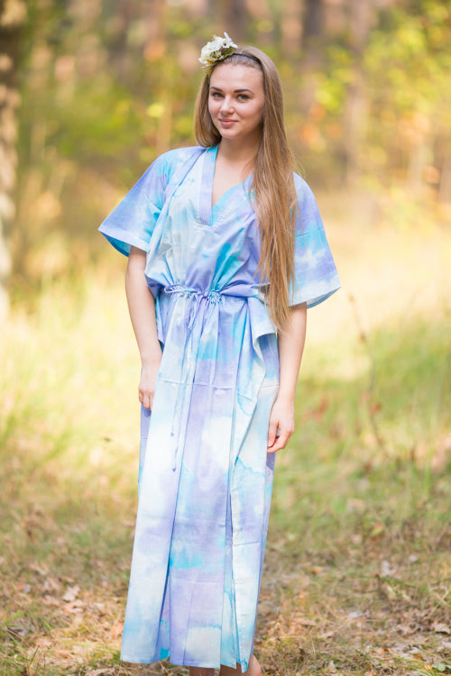White Blue The Drop-Waist Style Caftan in Batik Watercolor Pattern