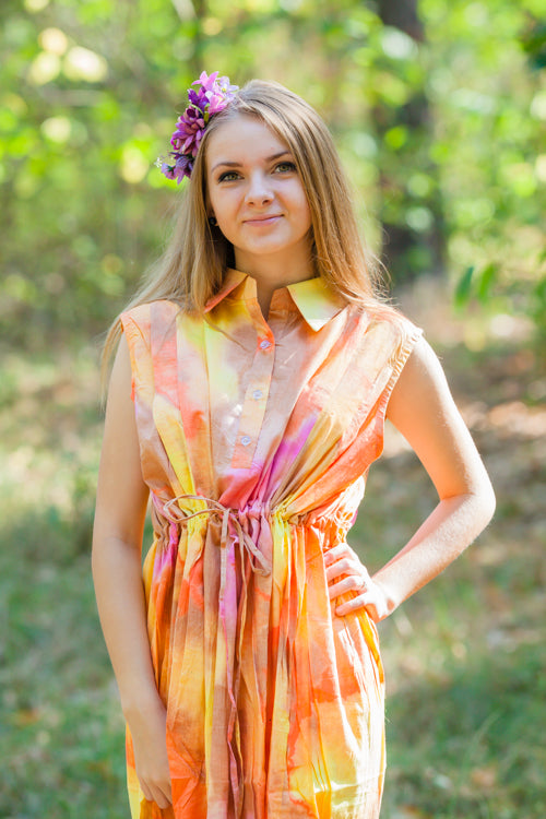 Yellow Cool Summer Style Caftan in Batik Watercolor Pattern