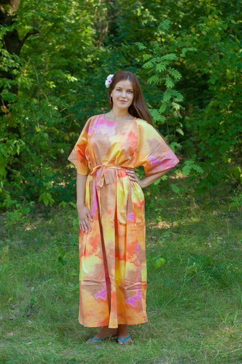 Yellow Mademoiselle Style Caftan in Batik Watercolor Pattern