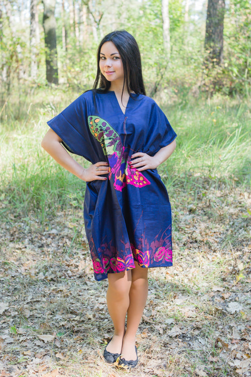 Dark Blue Sunshine Style Caftan in Big Butterfly Pattern