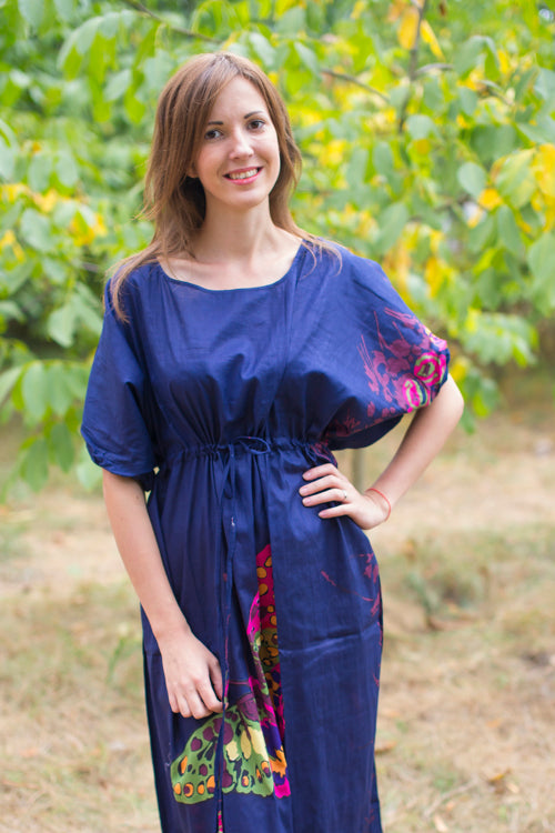 Dark Blue Cut Out Cute Style Caftan in Big Butterfly Pattern