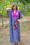 Gray Flowing River Style Caftan in Big Butterfly Pattern