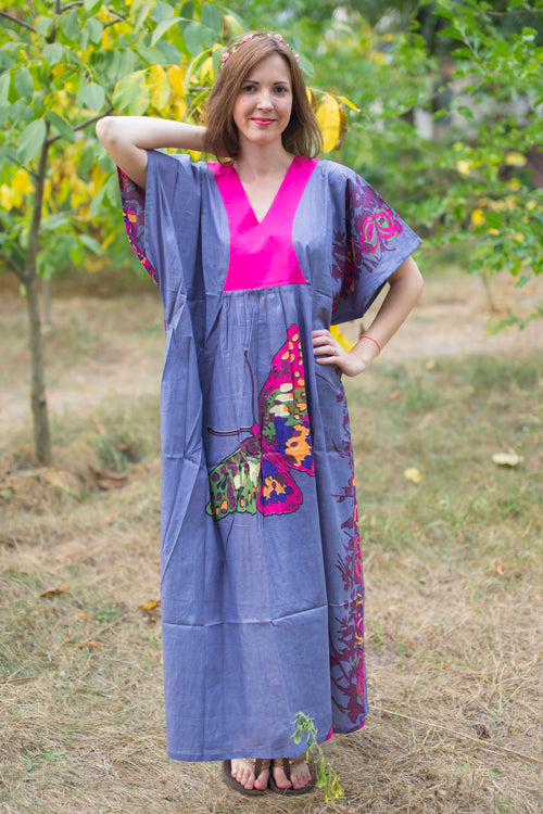 Gray Flowing River Style Caftan in Big Butterfly Pattern