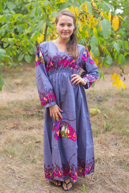 Gray Shape Me Pretty Style Caftan in Big Butterfly Pattern