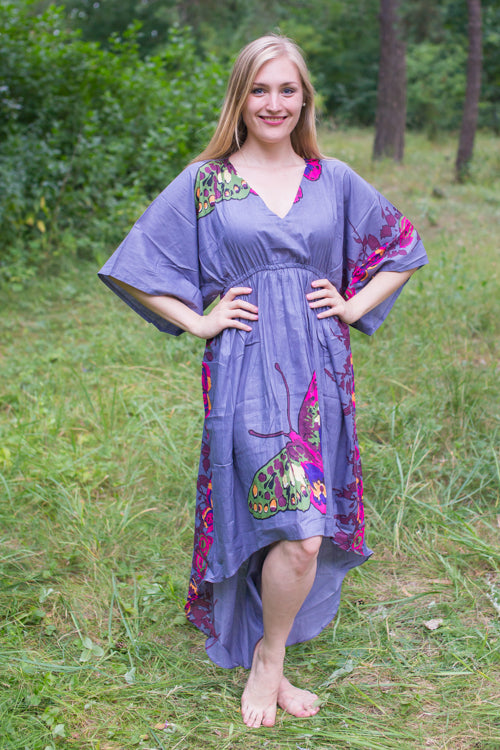 Gray High Low Wind Flow Style Caftan in Big Butterfly Pattern