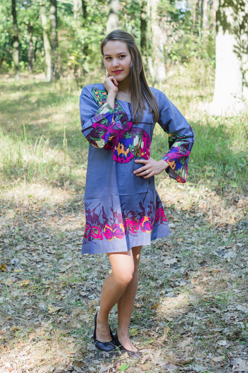 Gray Bella Tunic Style Caftan in Big Butterfly Pattern