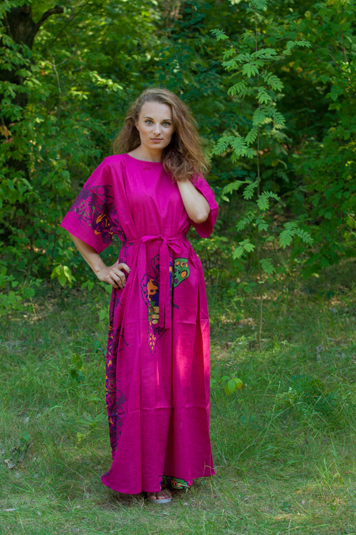 Magenta Mademoiselle Style Caftan in Big Butterfly Pattern