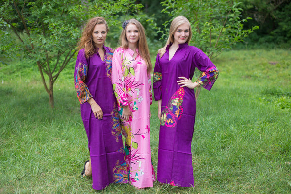 Purple Mandarin On My Mind Style Caftan in Big Butterfly Pattern