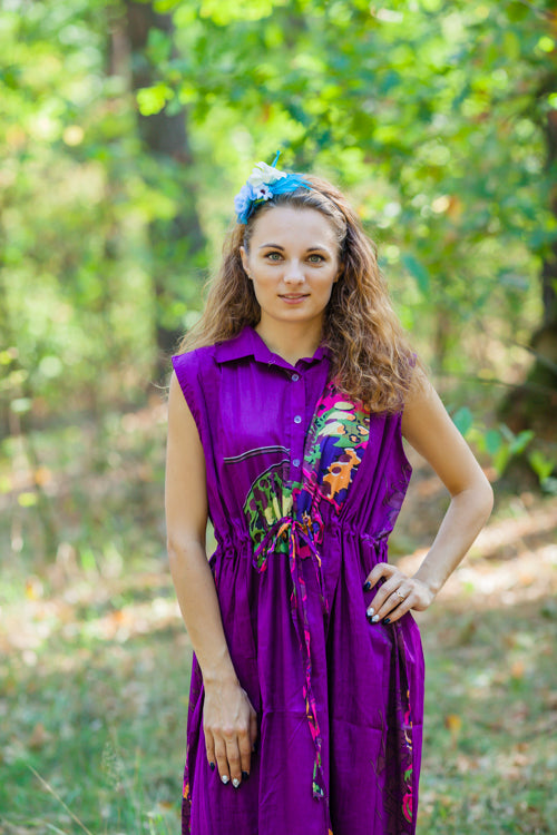 Purple Cool Summer Style Caftan in Big Butterfly Pattern