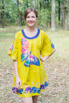 Yellow Summer Celebration Style Caftan in Big Butterfly Pattern