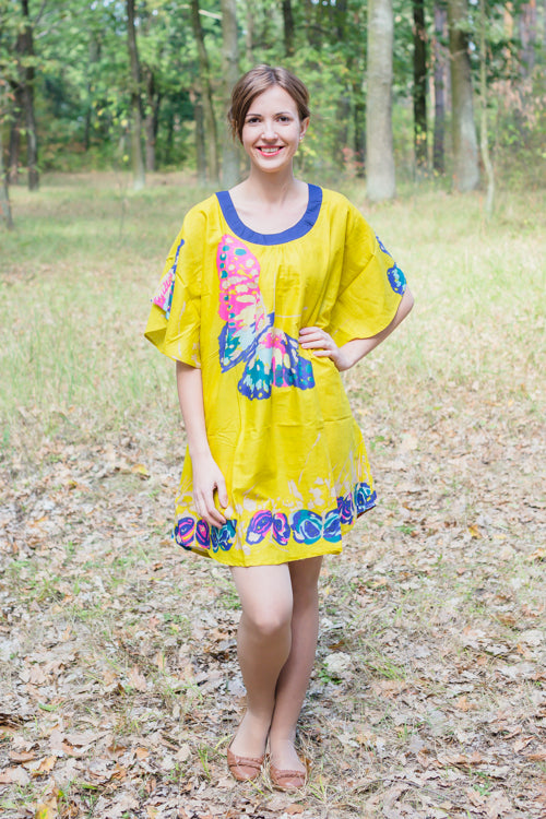 Yellow Summer Celebration Style Caftan in Big Butterfly Pattern