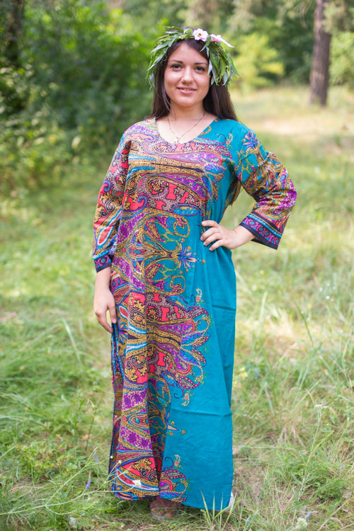 Teal The Unwind Style Caftan in Cheerful Paisleys Pattern