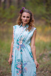 Light Blue Cool Summer Style Caftan in Blooming Flowers Pattern