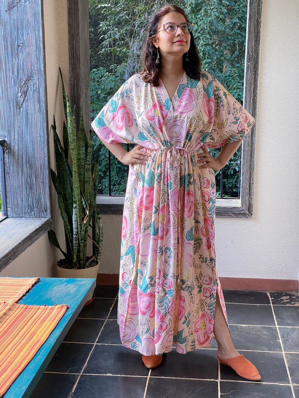 Whimsical Giggles V-Neck, Cinched Waist Ankle Length Caftan