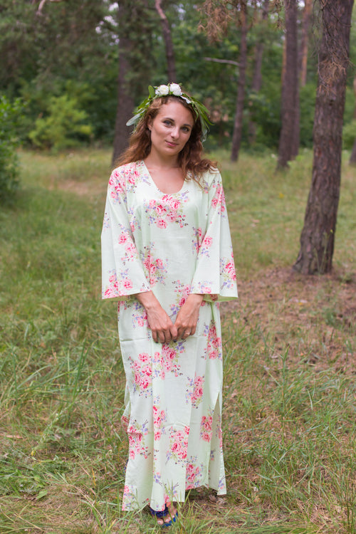 Mint The Unwind Style Caftan in Faded Flowers Pattern