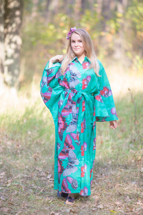 Aqua Oriental Delight Style Caftan in Butterfly Baby Pattern