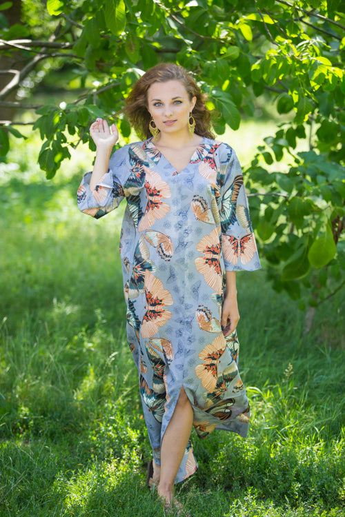 Gray The Glow-within Style Caftan in Butterfly Baby Pattern
