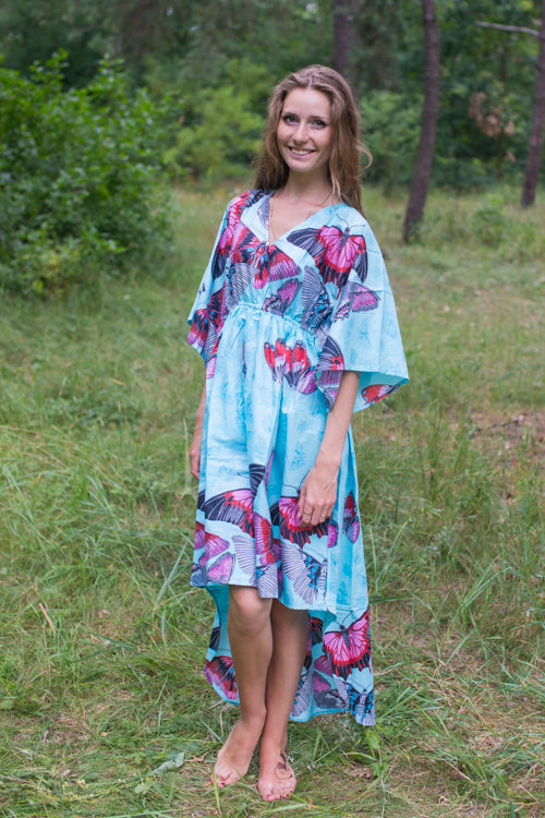 Light Blue High Low Wind Flow Style Caftan in Butterfly Baby Pattern