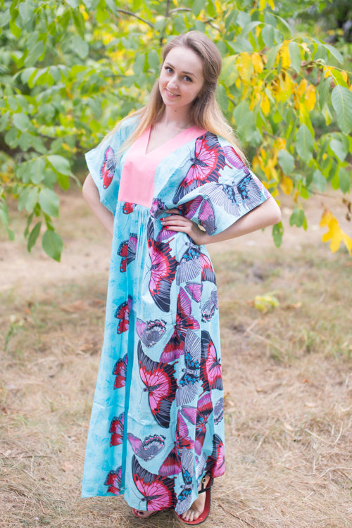 Light Blue Flowing River Style Caftan in Butterfly Baby Pattern