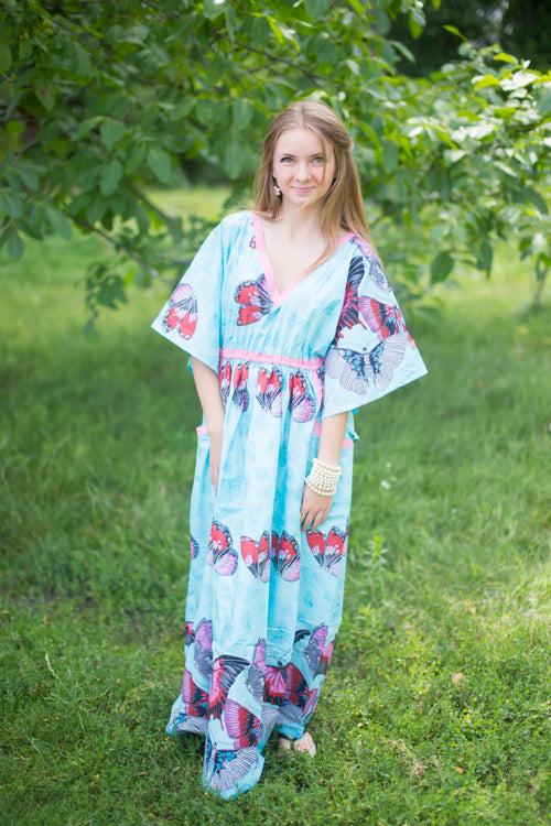 Light Blue Breezy Bohemian Style Caftan in Butterfly Baby Pattern