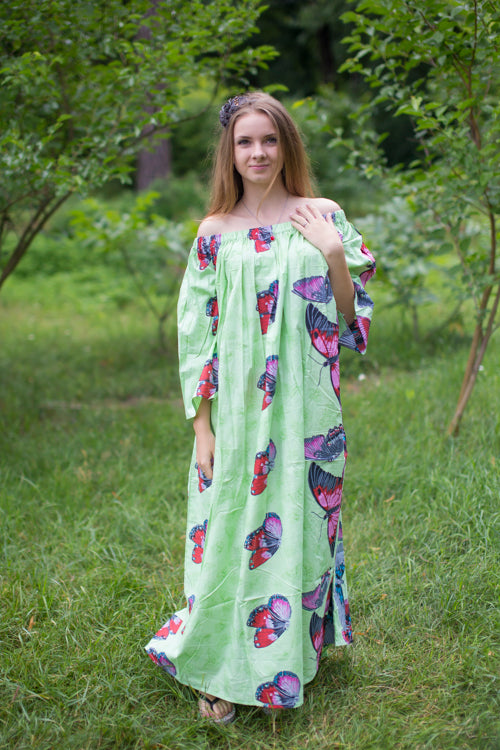 Mint Serene Strapless Style Caftan in Butterfly Baby Pattern