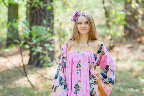 Pink Fire Maiden Style Caftan in Butterfly Baby Pattern