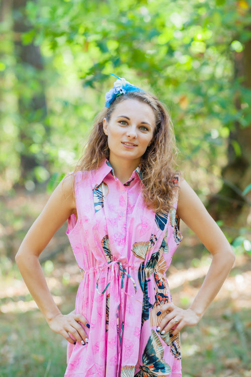 Pink Cool Summer Style Caftan in Butterfly Baby Pattern