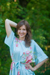 Light Blue Mademoiselle Style Caftan in Cabbage Roses Pattern