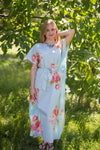 Light Blue Divinely Simple Style Caftan in Cabbage Roses Pattern